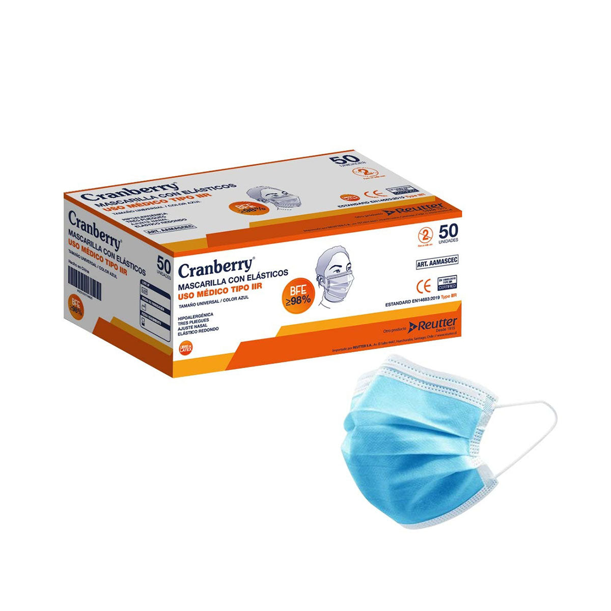 Mascarilla Desechable color celeste (caja 50 unidades)