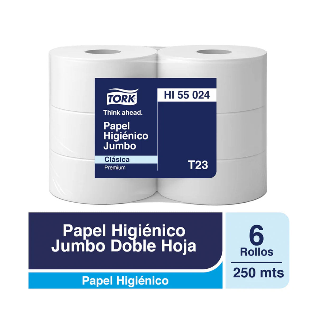 Papel Higiénico Jumbo Tork Doble Hoja (6 rollos x 250 m)