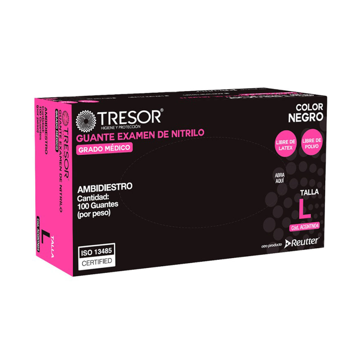 Guante de Nitrilo Negro Tresor Tallas S, M, L (caja 100 unidades)
