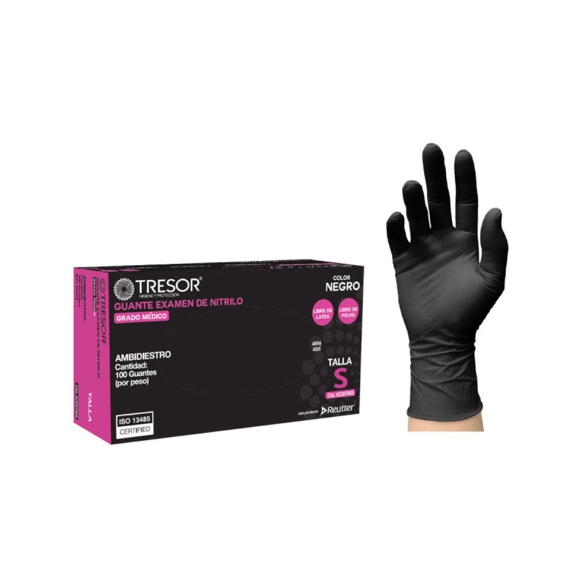 Guante de Nitrilo Negro Tresor Tallas S, M, L (caja 100 unidades)