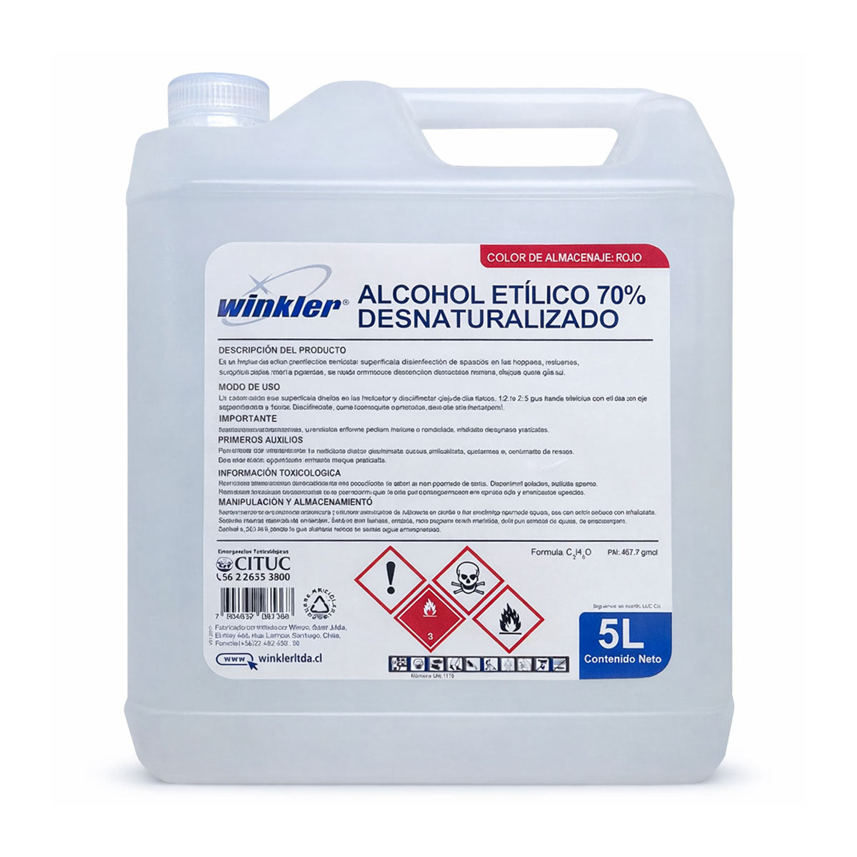 Alcohol Etílico Desnaturalizado Técnico al 70% (5 litros) WINKLER