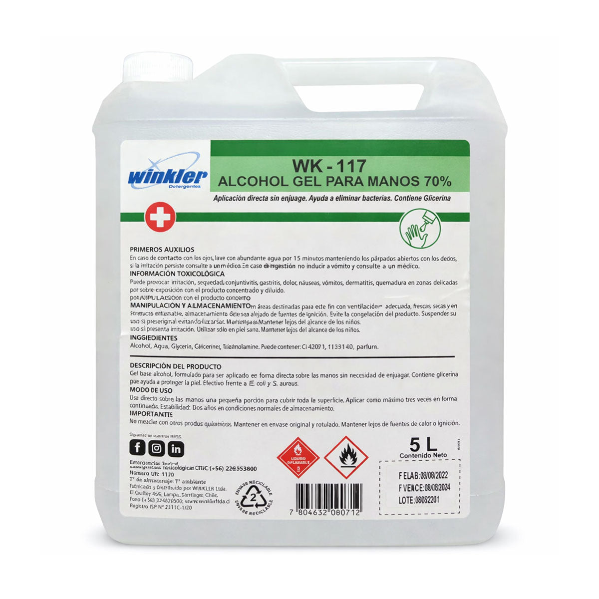 Alcohol Gel Incoloro (5 litros) WINKLER WK-117I