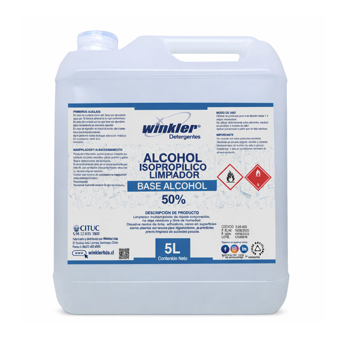 Alcohol Isopropílico al 50% (5 litros) WINKLER