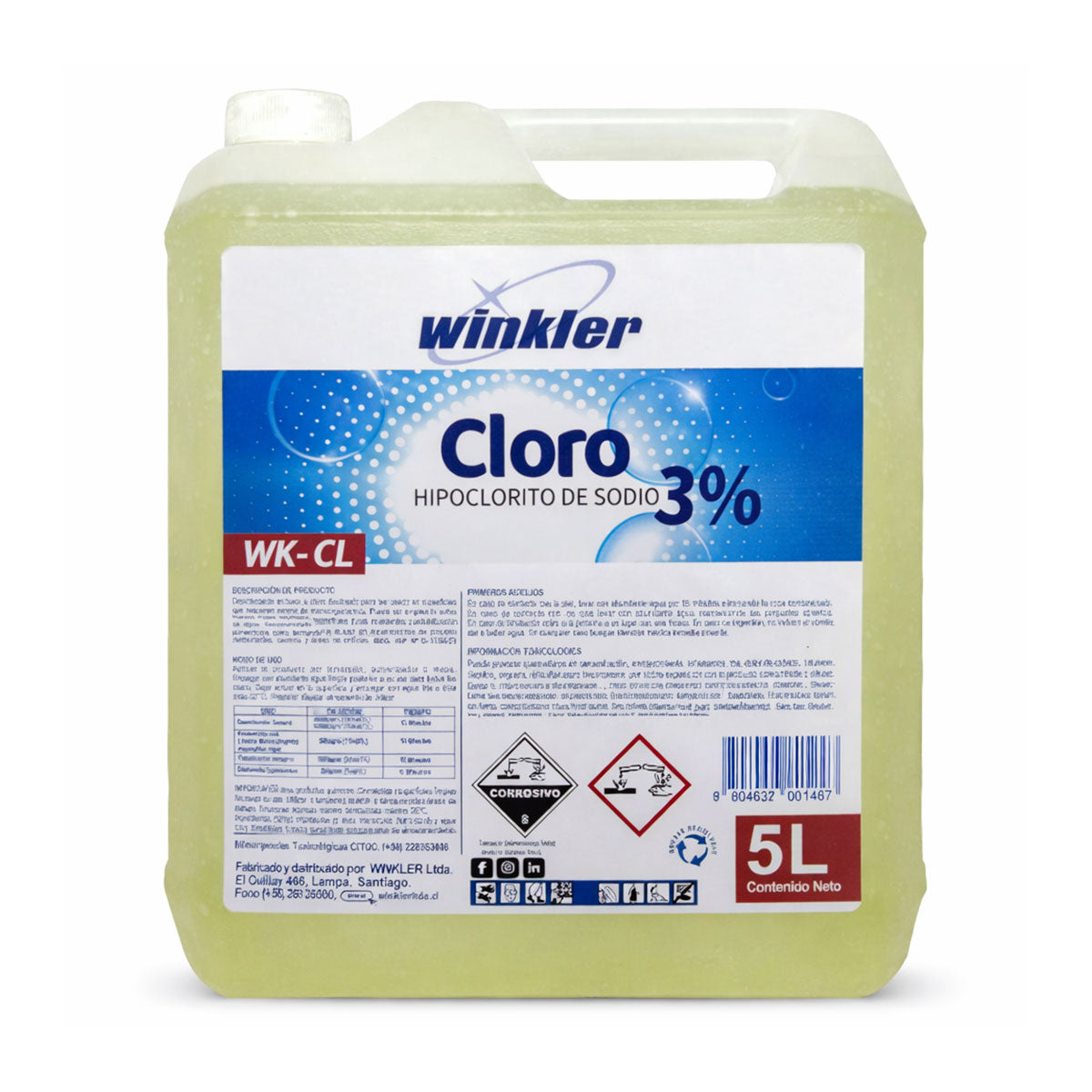 Cloro Hipoclorito de Sodio al 3% (5 litros) WINKLER WK-CL3
