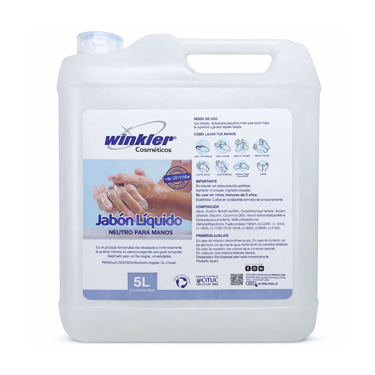 Jabón Líquido Neutro para Manos sin Aroma (5 litros) WINKLER WK-115